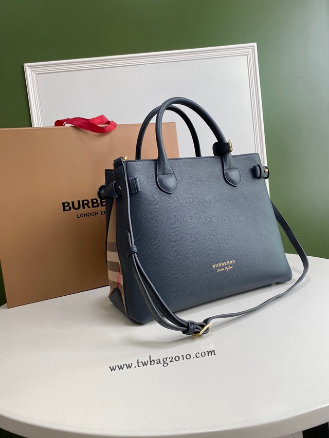 Burberry專門店新款中號藍色托特包 巴寶莉粒面小牛皮女士手提肩背包 yxb1012
